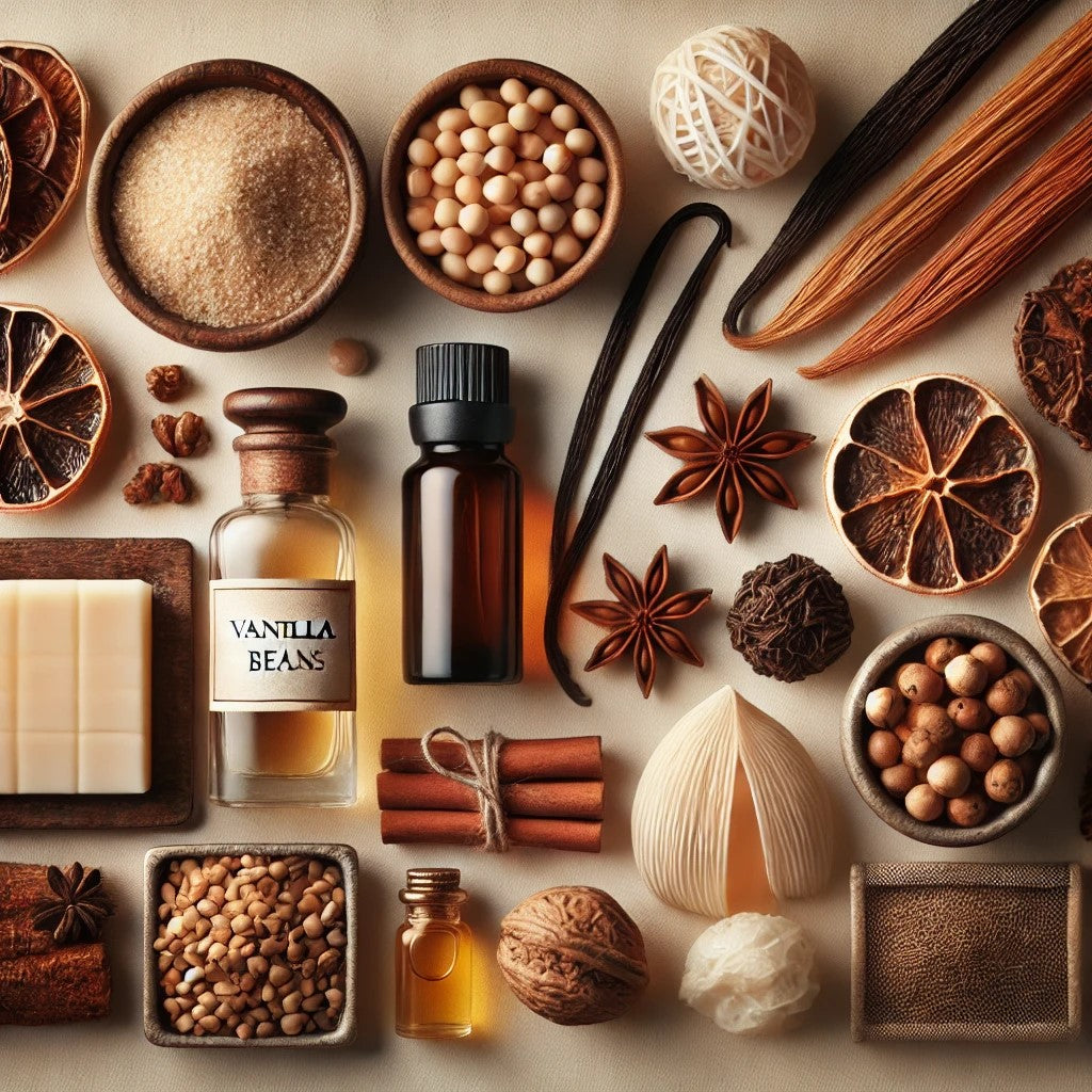 Ingredients commonly used in the base notes of perfumes.